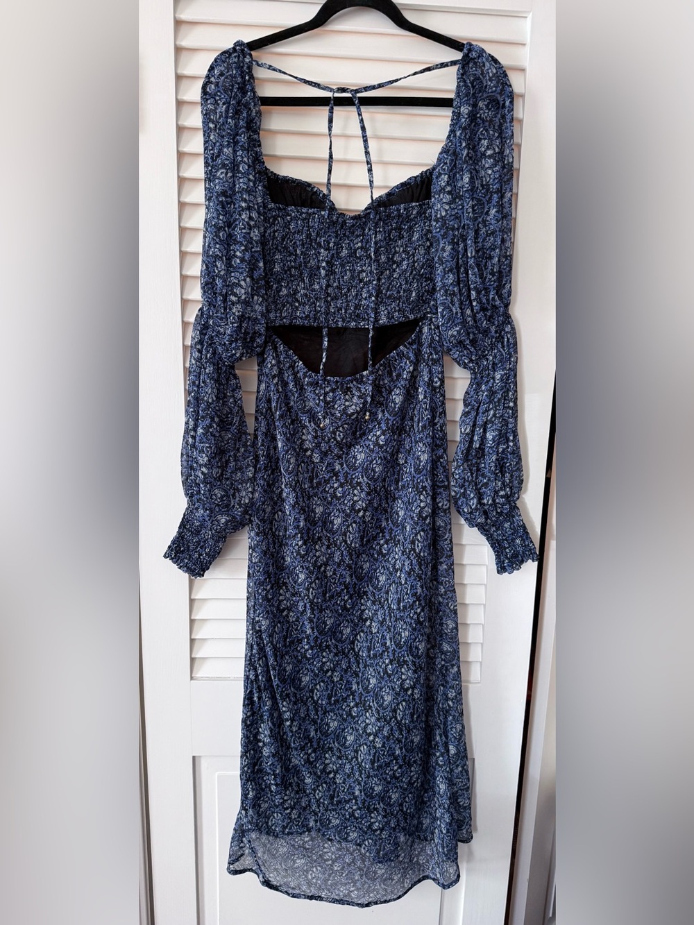 Free People Aglow Smocked Blue Floral Midi Dress Small EUC - Picture 4 of 4
